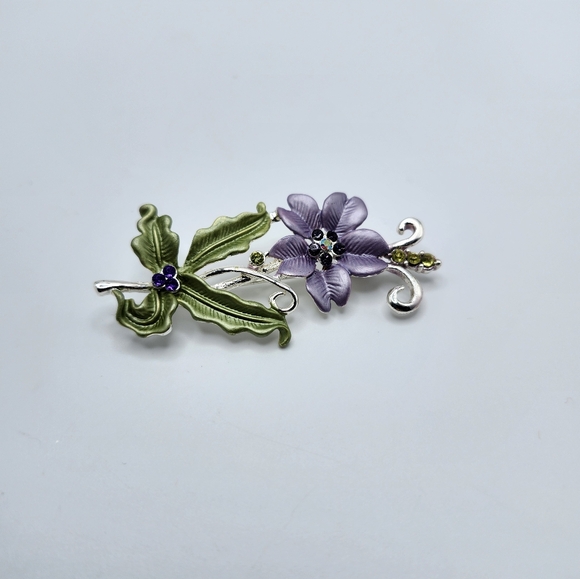 Peek a boo!  Flower daisy brooch pin for sale.  Box Not incl.  Purple & green - Picture 4 of 6